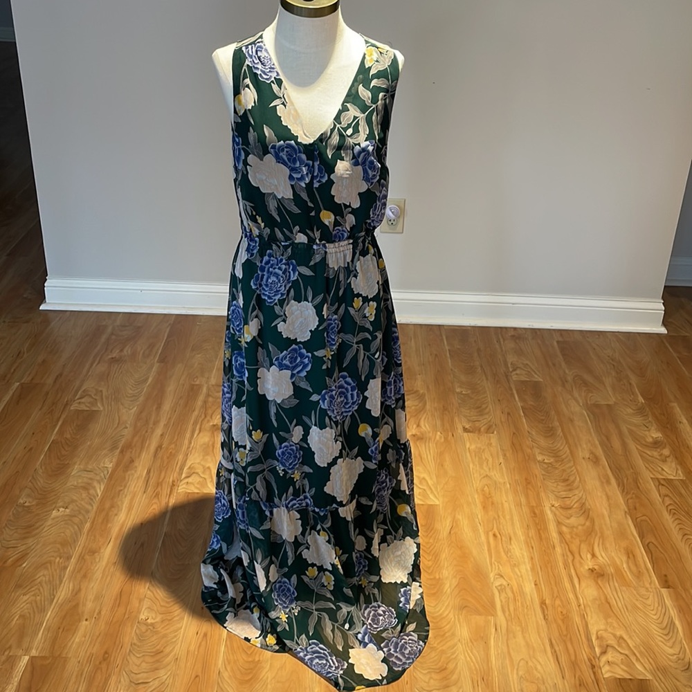 Merona green floral sleeveless spring maxi dress size S
